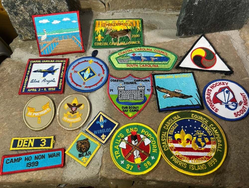Assorted vintage Patches, Blue Angels, Weblos,, Hockey, Boy Scouts, Carolina etc